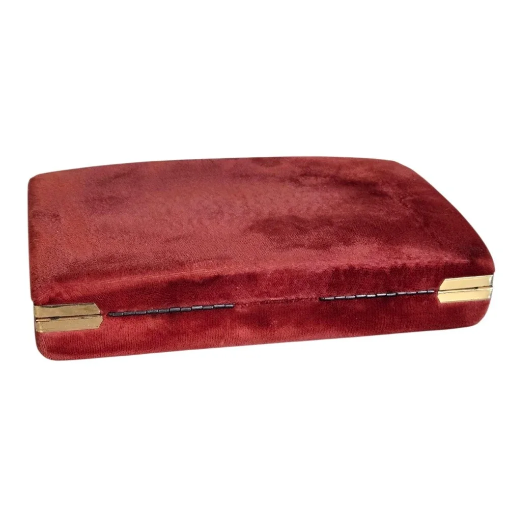 Mele Travel Jewelry Box – Orange Velvet Clamshell w/ Brick Red & Gold Trim 7